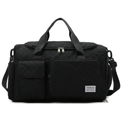 DAKIMOE Travel Duffle Bag for Women Men, Weekender Bags Carry on Gym Bag with Wet Pocket/Adjustable Strap/Shoe Compartment, Foldable Waterproof Overnight Tote Bag for Plane Sports Dance, Black