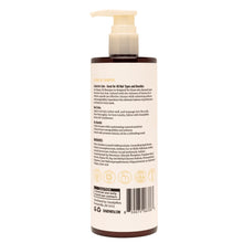 Hydrating shampoo bottle back label with barcode and ingredient details