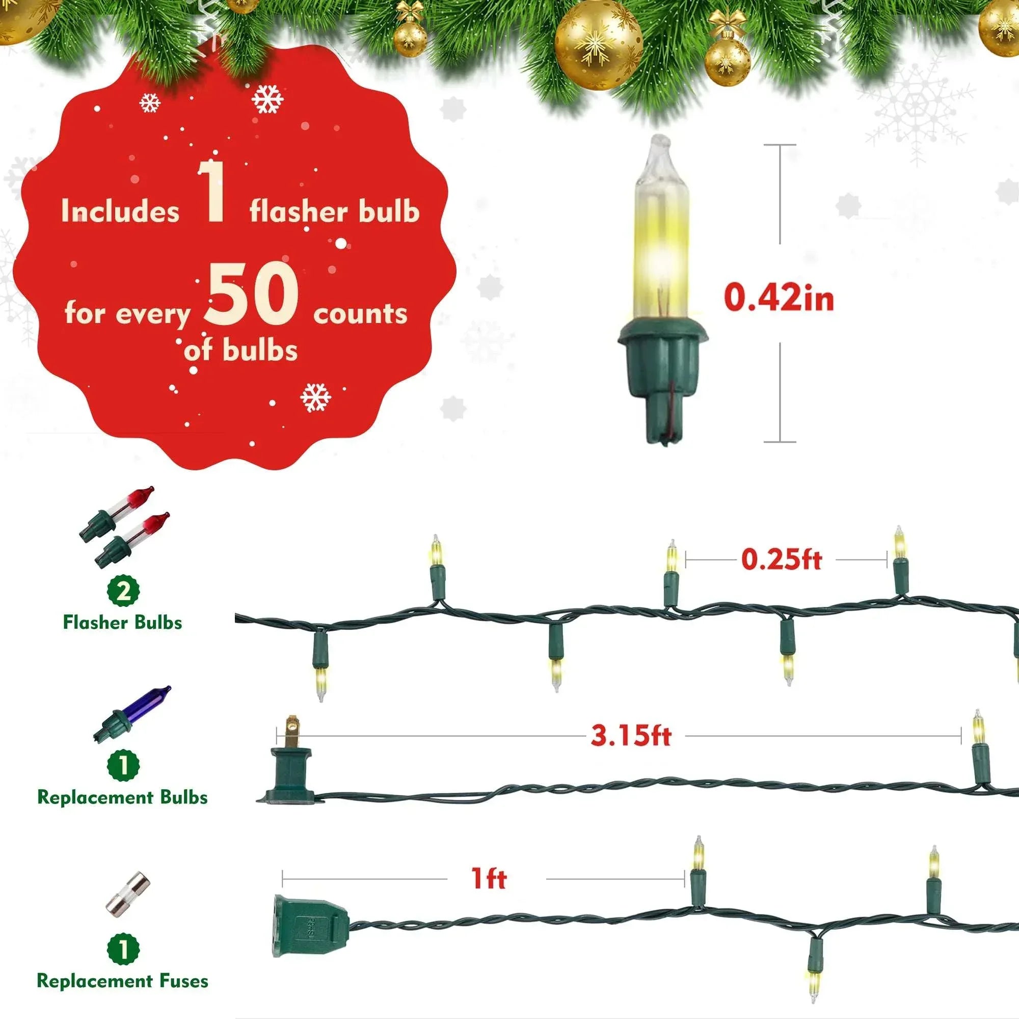 DAYBETTER Christmas String Lights, 16.4ft with 50 Count Mini Lights for Indoor and Outdoor, Christmas Tree Garland Birthday - USA MEGA SHOP