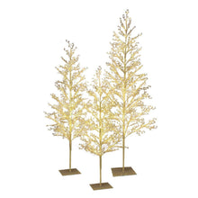 Set of 3 warm white LED beaded trees on metal bases, assorted heights