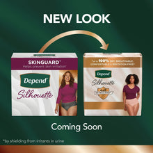 Depend Silhouette max absorb underwear, XL size, 10-count pack shown with two package fronts