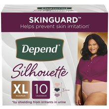 Depend Silhouette max absorb underwear, size XL, 10-count package, three colors shown