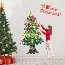 Felt Christmas tree wall hanging with lit ornaments and star topper shape
