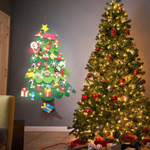 Felt Christmas tree wall hanging with LED lights and multicolor ornament pieces