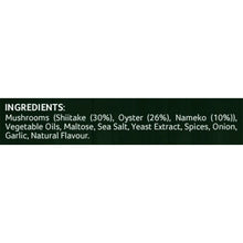 Ingredients panel listing mushrooms and spices for crisps