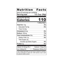 Nutrition facts label for sushi snack mix, calories 110 per 1/3 cup