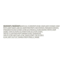 Body wash ingredients list text on white background