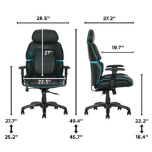 Gaming chair with adjustable headrest, black back with teal trim