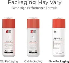 DS Revita hair density shampoo bottles showing old and new packaging.