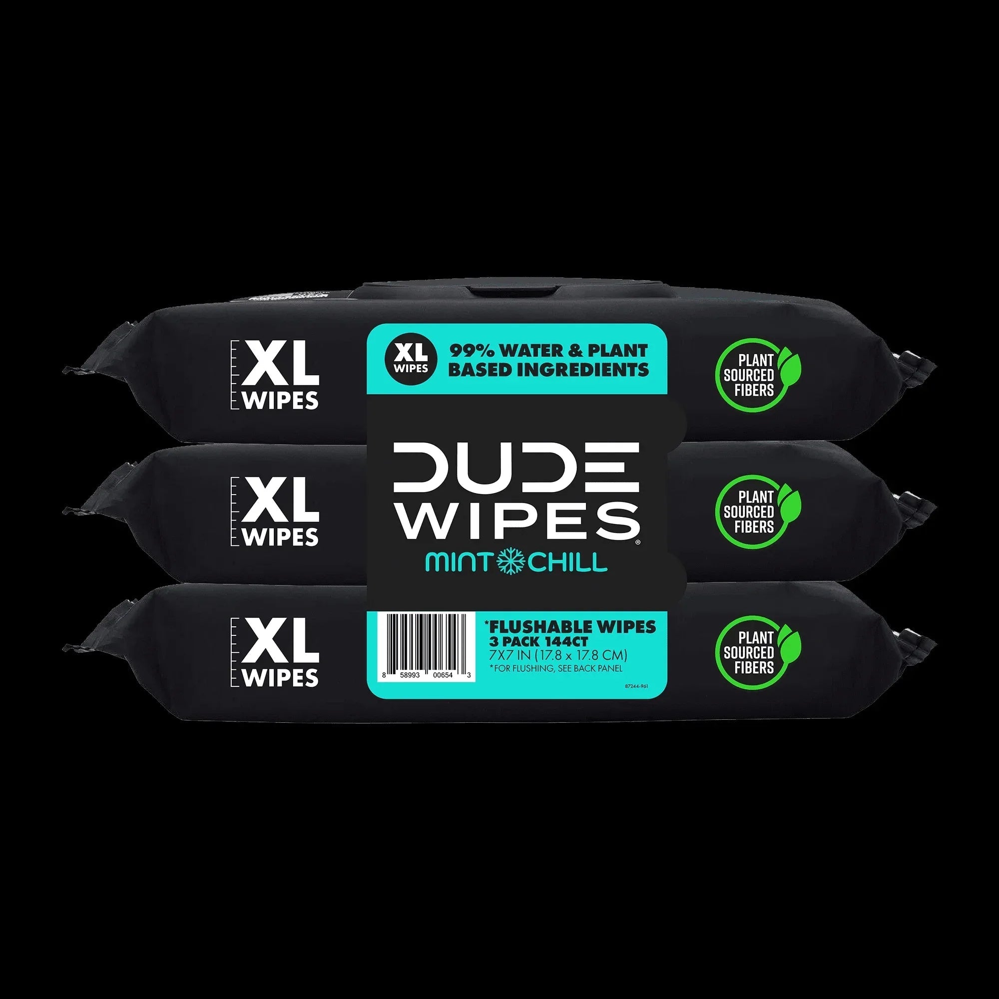 DUDE Flushable Wipes, Extra Large Mint Chill Wet Wipes, 48 Count, 3 Pack (144 Total)