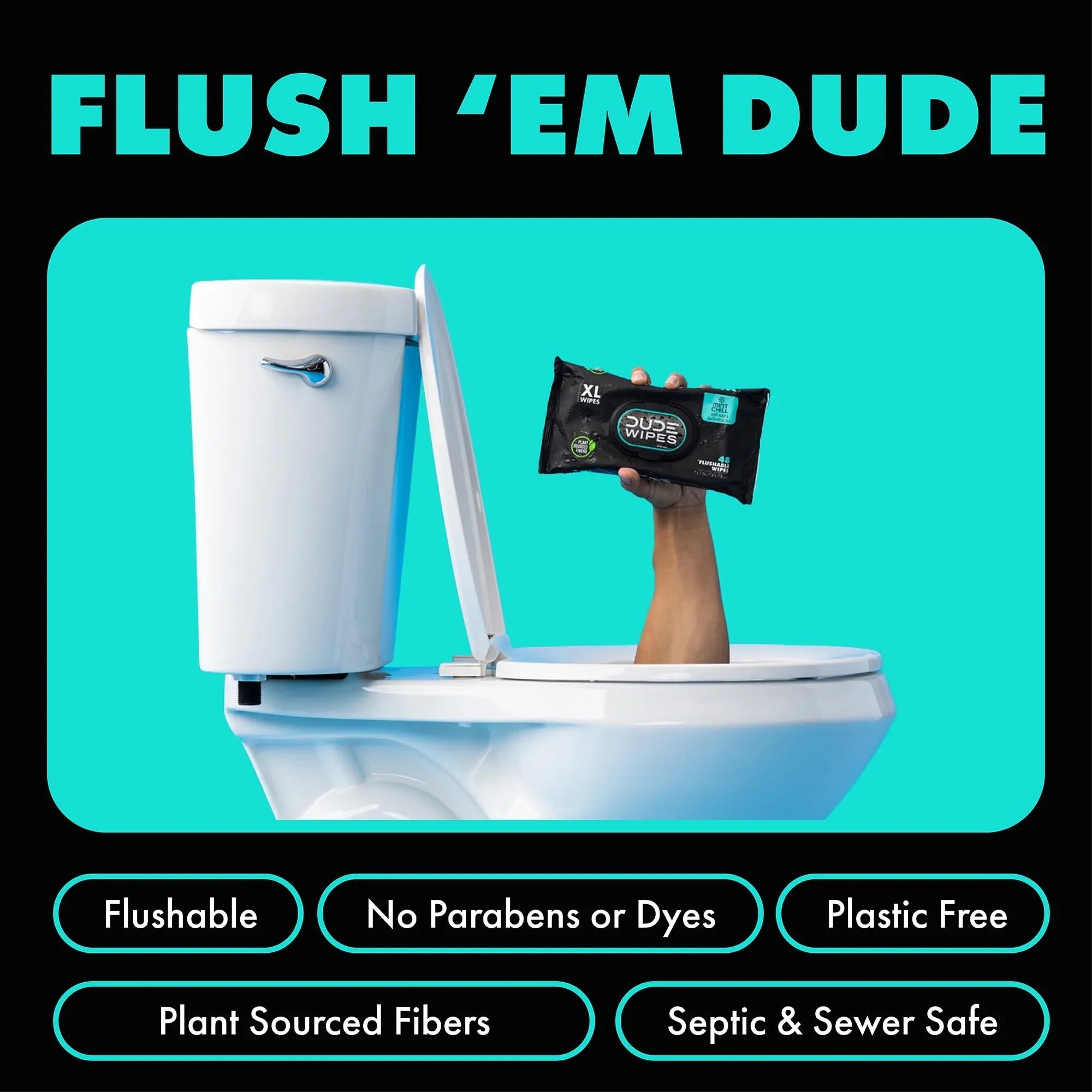 DUDE Flushable Wipes, Extra Large Mint Chill Wet Wipes, 48 Count, 3 Pack (144 Total)
