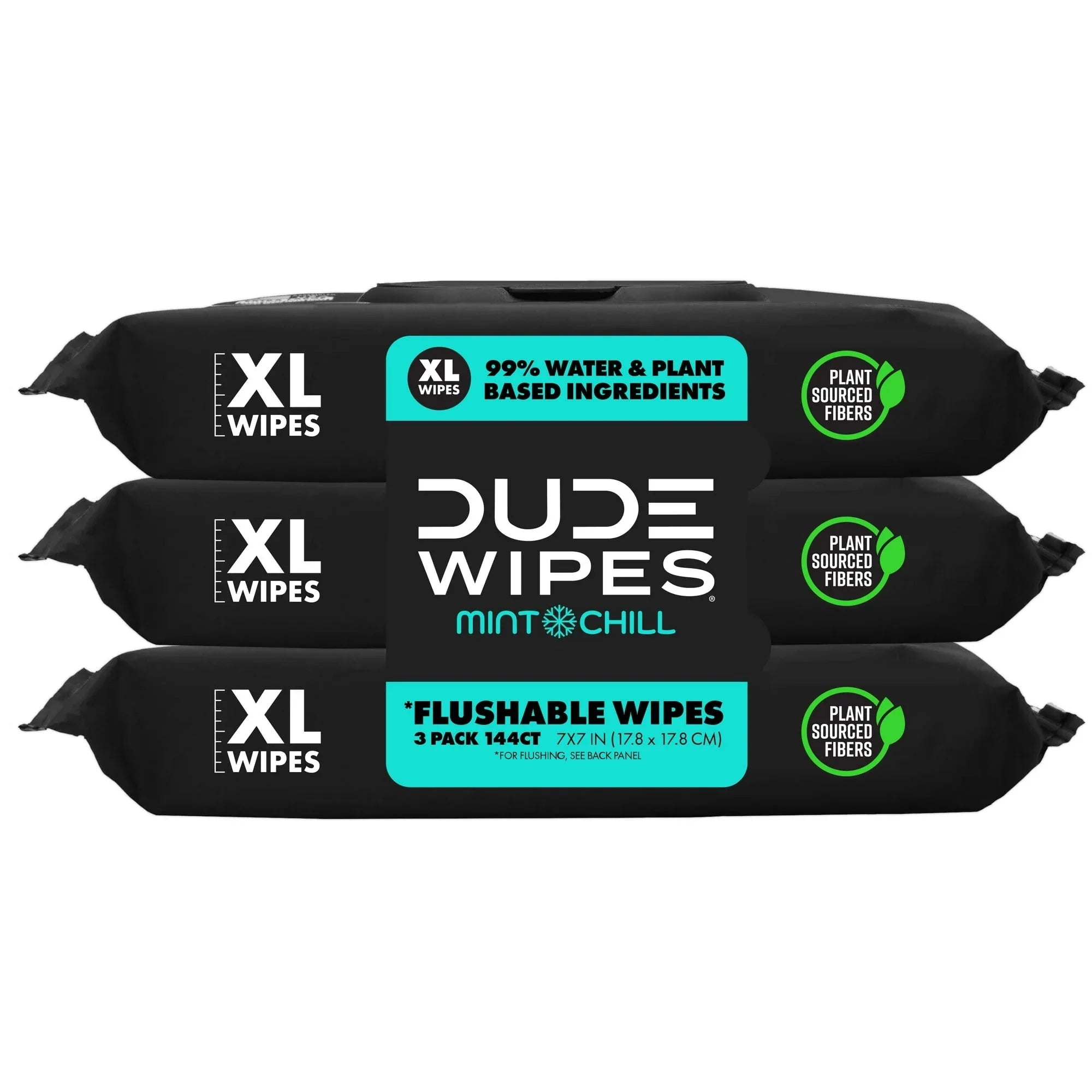 DUDE Flushable Wipes, Extra Large Mint Chill Wet Wipes, 48 Count, 3 Pack (144 Total)