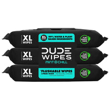 Flushable wipes mint-chill XL, stacked black packs with blue front label