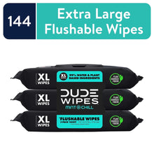 DUDE Flushable Wipes mint-chill XL, three black packs with plant fiber labels