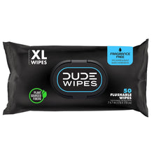 XL flushable wipes pouch with flip-top label, fragrance-free black packaging