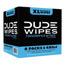 Flushable wipes multipack box, black and blue XL fragrance-free moisturizing packaging.
