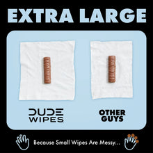 XL wet wipes stain-removal comparison with DUDE Wipes branding on wipe squares