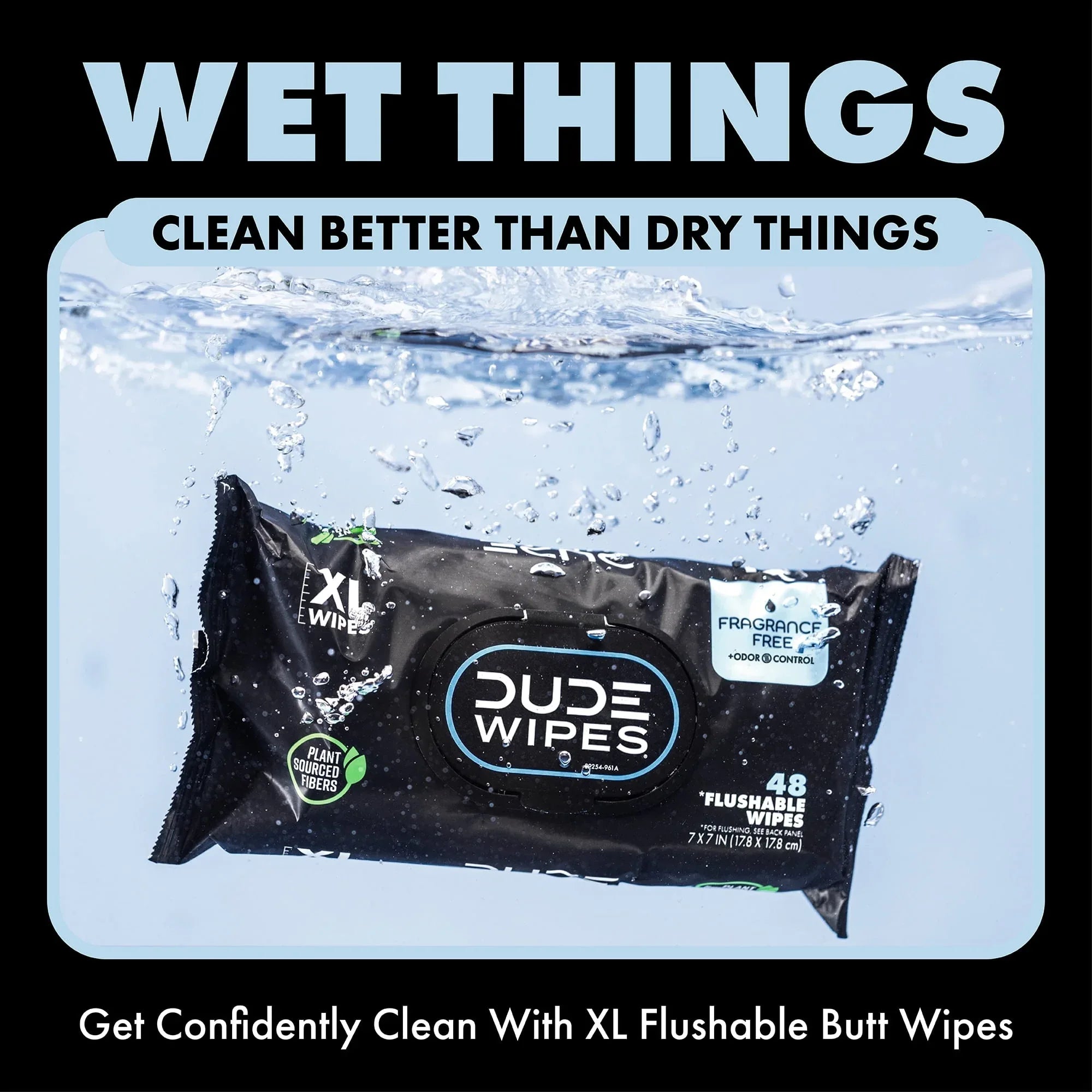 DUDE Wipes Fragrance Free Plus Odor Control, XL Wet Wipes, 48 Count, 5 Pack