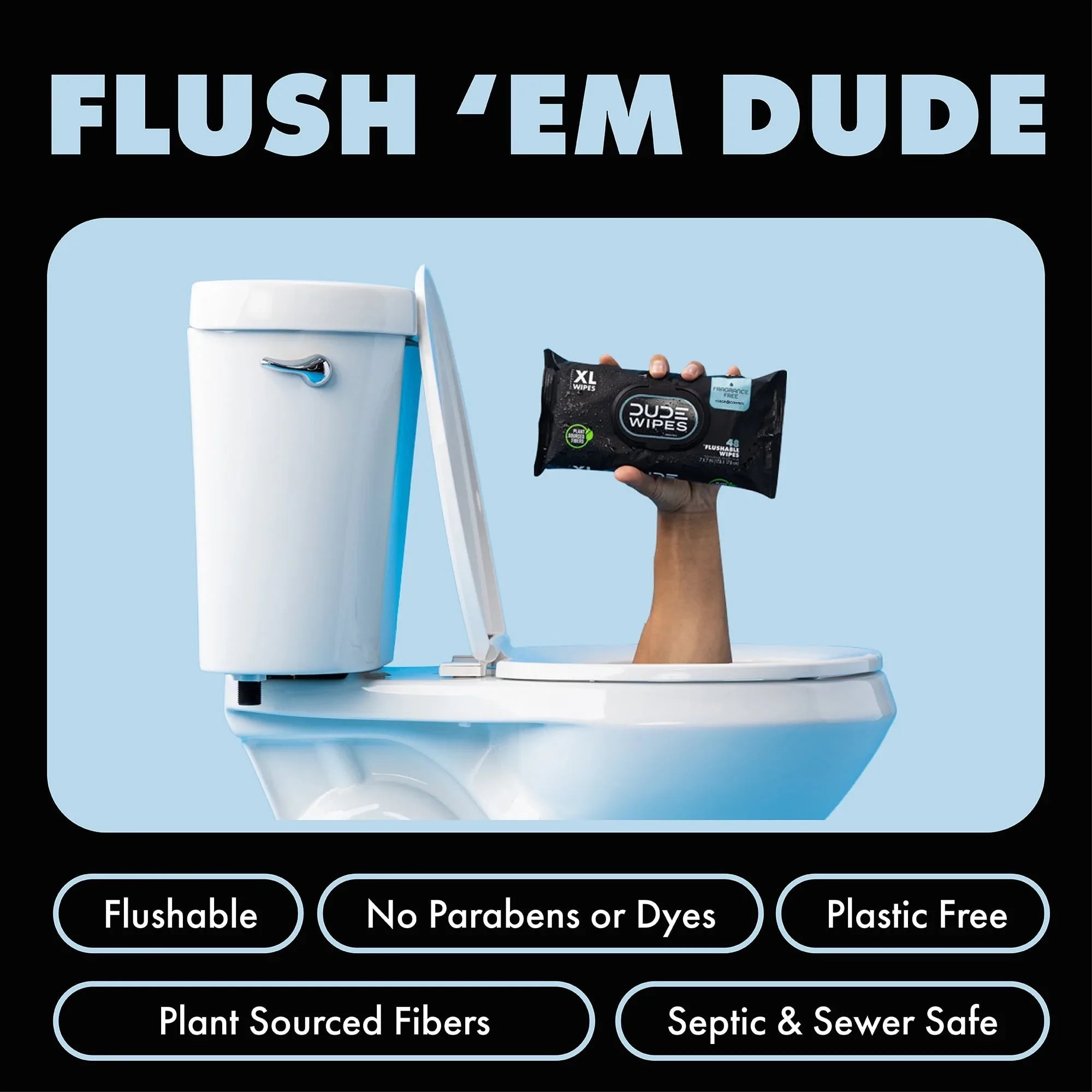 DUDE Wipes Fragrance Free Plus Odor Control, XL Wet Wipes, 48 Count, 5 Pack