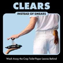 XL flushable wet wipes pack held in a hand, DUDE Wipes fragrance-free odor control