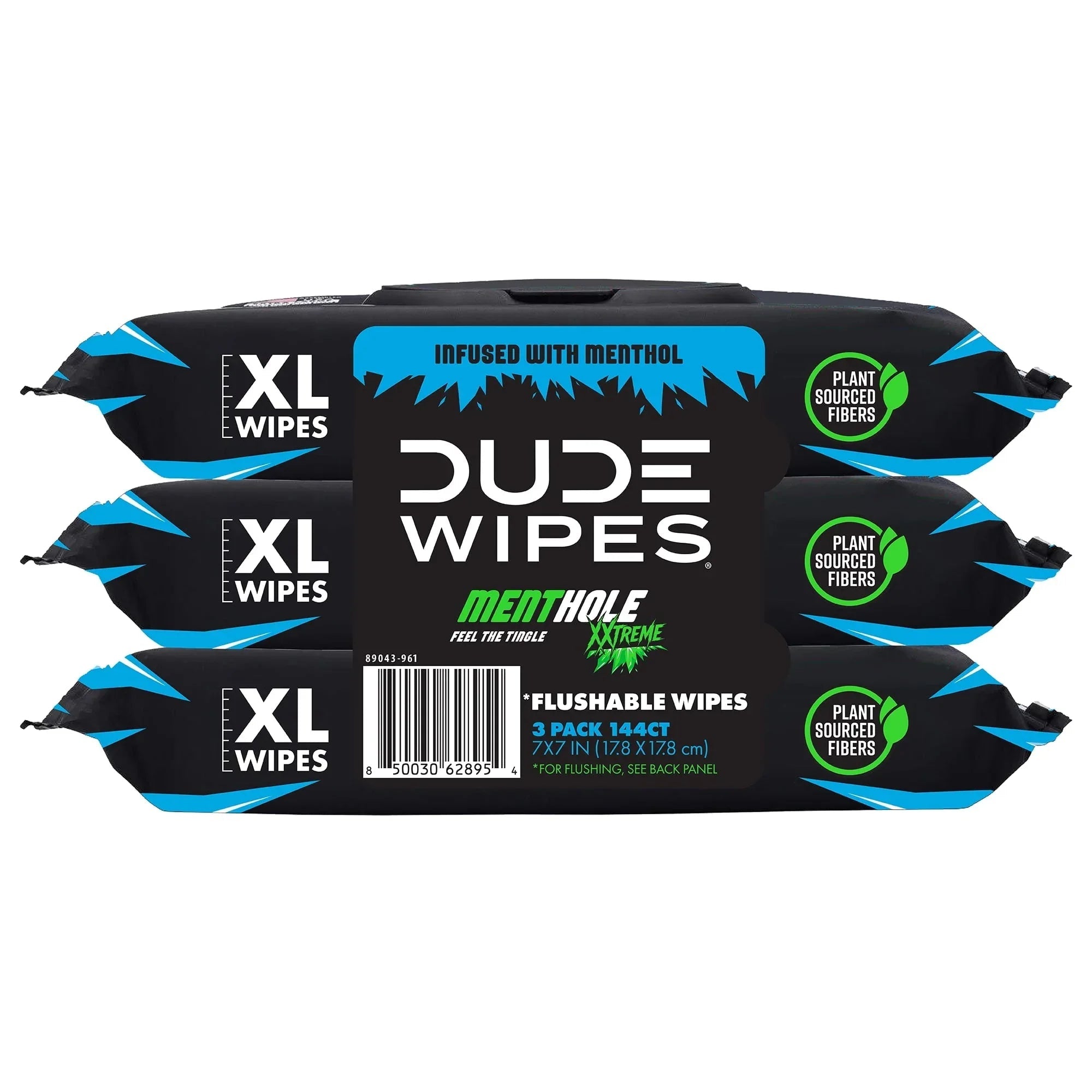 DUDE Wipes MentHOLE XXtreme, Extra Large Flushable Wipes, 48 Count, 3 Pack (144 Total)