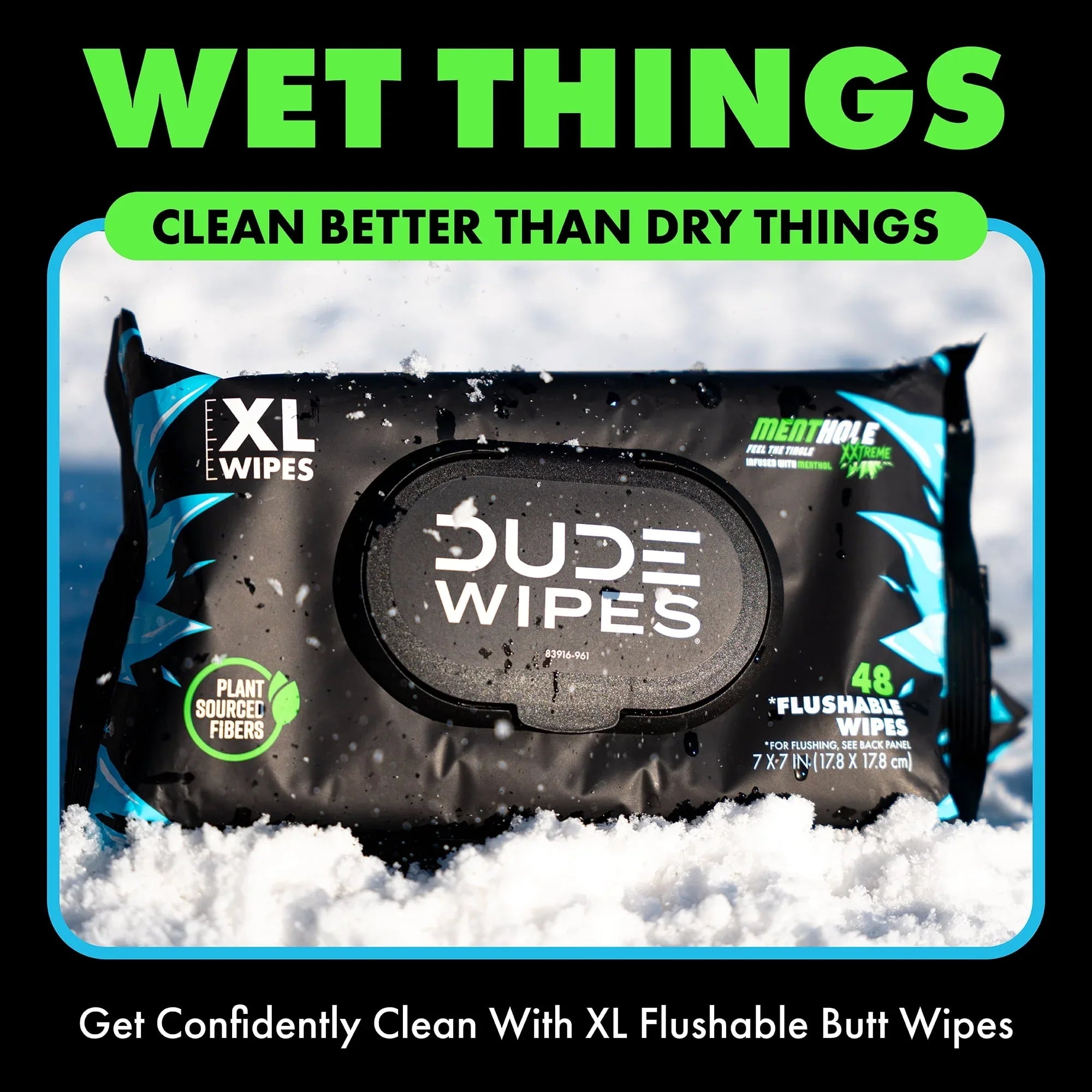 DUDE Wipes MentHOLE XXtreme, Extra Large Flushable Wipes, 48 Count, 3 Pack (144 Total)