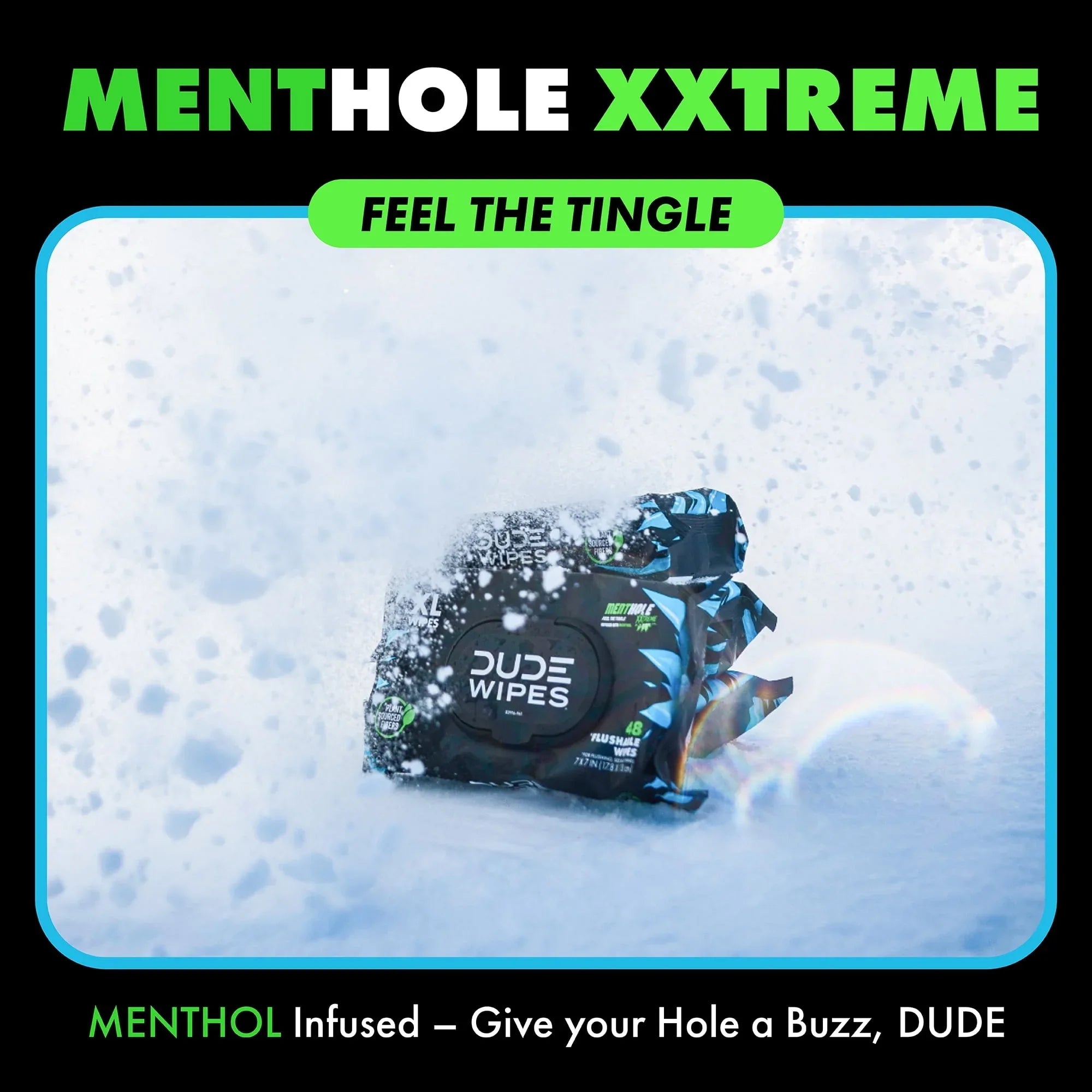 DUDE Wipes MentHOLE XXtreme, Extra Large Flushable Wipes, 48 Count, 3 Pack (144 Total)