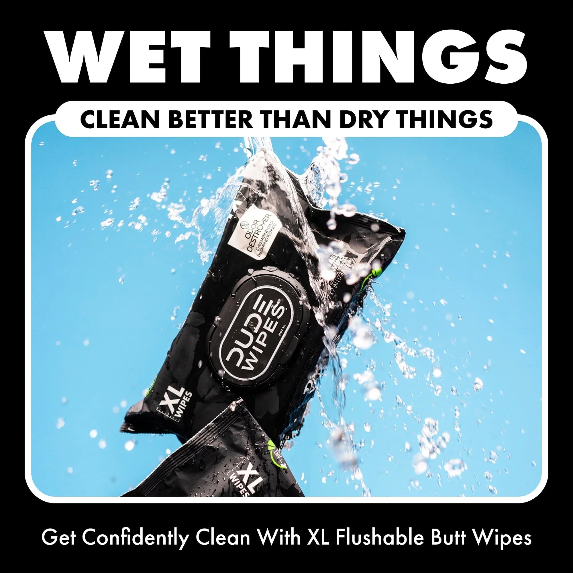 DUDE Wipes Odor Destroyer Flushable Wipes, XL Wet Wipes, Deodorizing with Clean Scent, 48 Count, 2 Pack