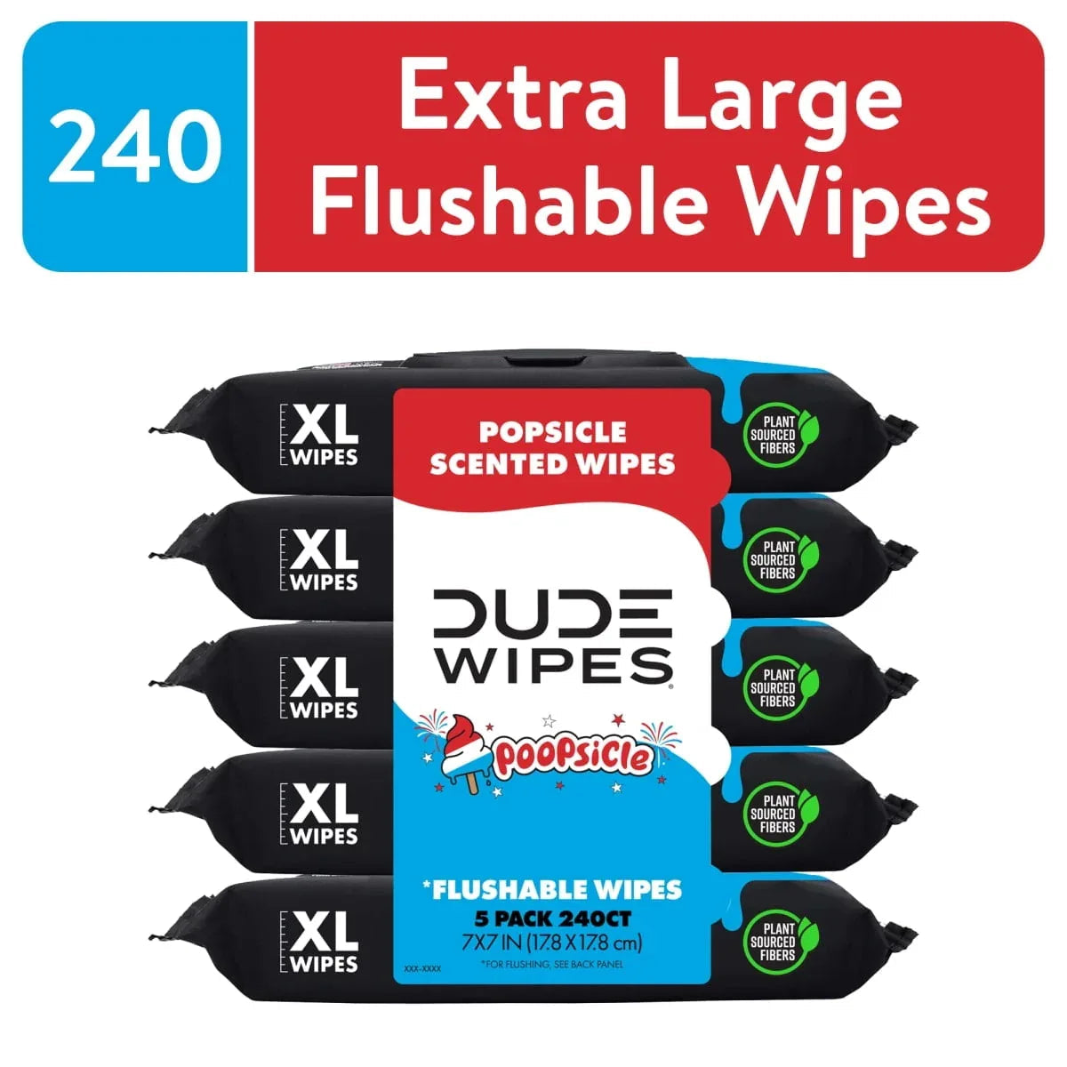 DUDE Wipes Poopsicle, Ice Pop Scented Extra Large Flushable Wipes, 48 Count, Pack of 3 to 5