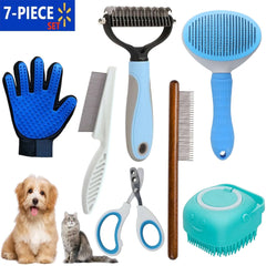 DXIMRX 7 Pcs Cat Dog Brush Grooming Kits, Best Combo Brush for Dogs Cats, Blue - USA MEGA SHOP