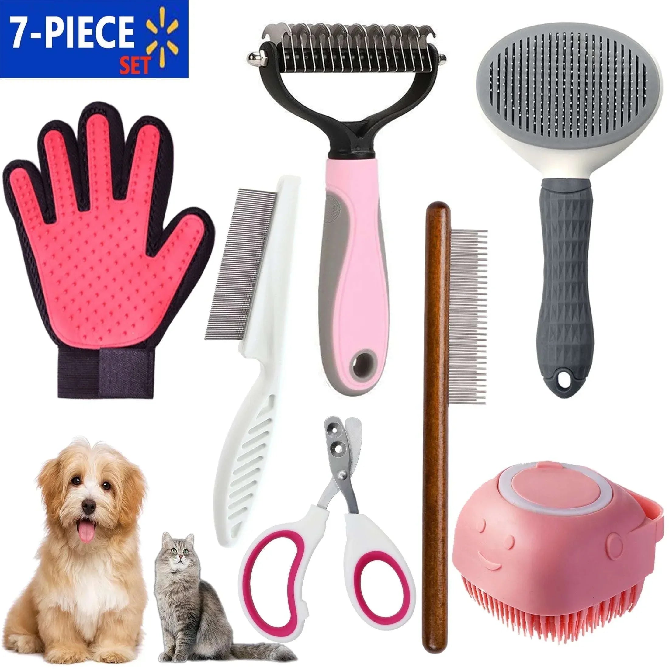 DXIMRX 7 Pcs Cat Dog Brush Grooming Kits, Best Combo Brush for Dogs Cats, Blue - USA MEGA SHOP