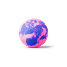 Bath bomb fizzers, round sphere with pink center and purple-blue cloud swirl