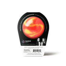 Tattoo bath fizzer back label package with red-orange circle design