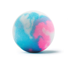 Unicorn bath bomb sphere with blue and pink marbled pattern