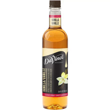 DaVinci vanilla syrup bottle with brown cap and front label