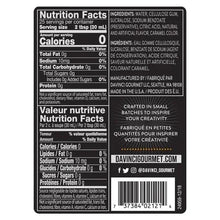DaVinci caramel syrup label with nutrition facts and ingredient list (sugar-free)