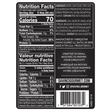 Nutrition Facts panel on hazelnut syrup bottle, with ingredients and calories details.
