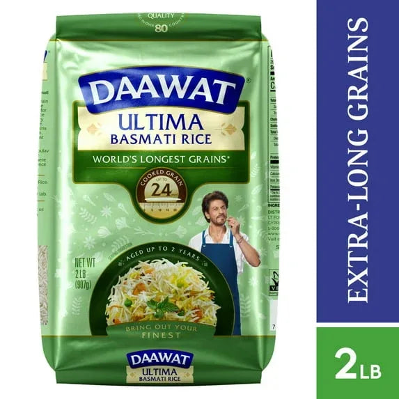 Daawat Ultima Naturally Aged Indian White Basmati Rice, Extra Long Grain, Gluten-free - 2lb Bag - USA MEGA SHOP