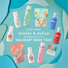 Assorted dabble & dollop bath products display, featuring mini bath bomb pouches.