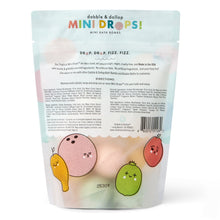 Back of tropical mini droplet bath bombs pouch with directions and ingredient text