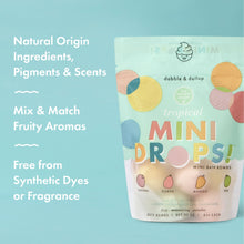 Tropical mini droplet bath bombs pouch with fruit-scent icons and mix-and-match details