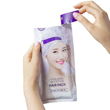 Hair pack pouch, silver-gray with purple top and Vitalizing Nutrition label