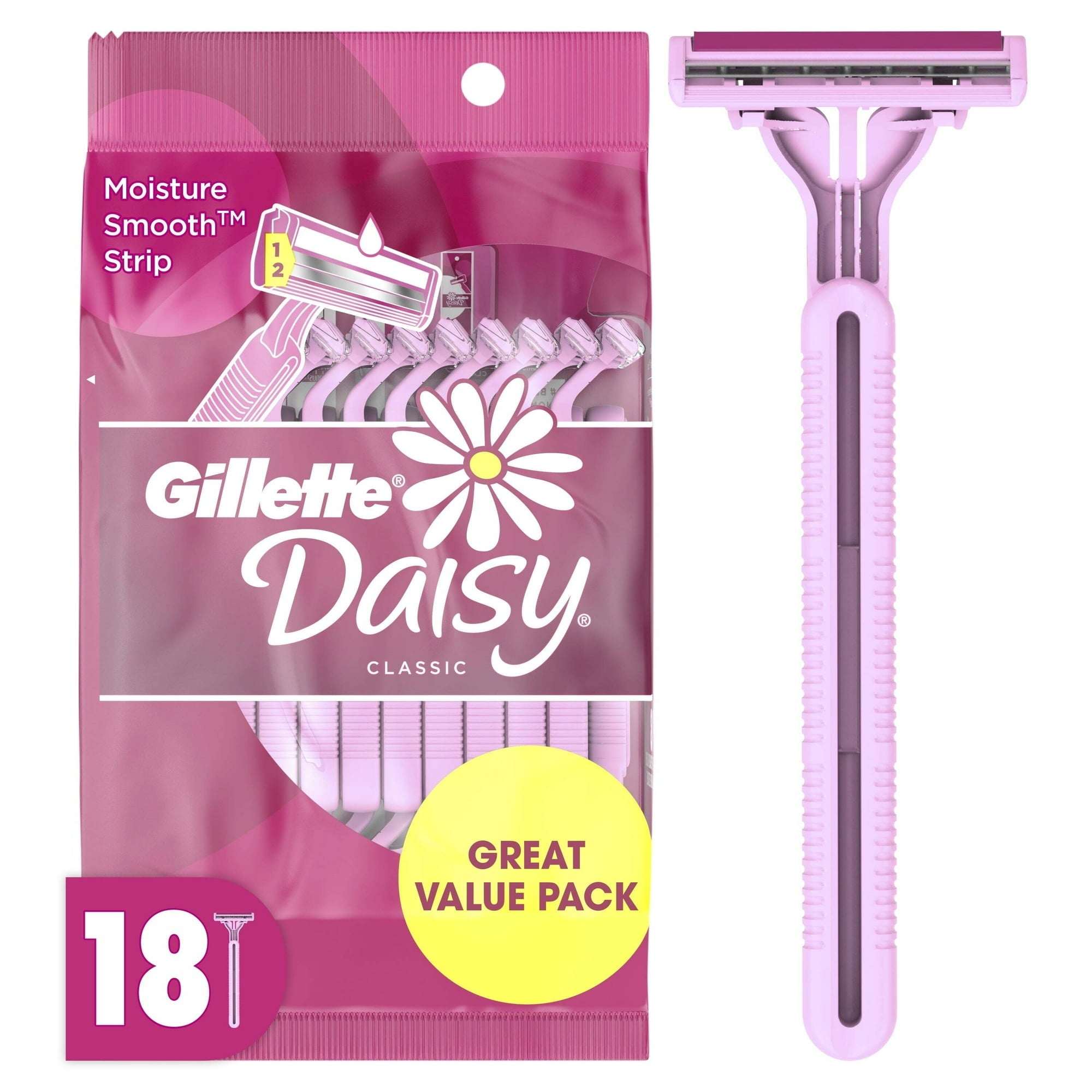 Maquinillas de afeitar desechables Daisy Gillette para mujer, de 2 hojas, 18 unidades, Rosado