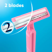 Pink disposable razor showing two metal blades