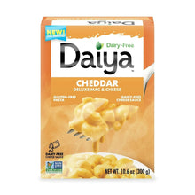 Vegan gluten-free cheddar deluxe mac & cheese box front with dairy-free cheese sauce graphics
