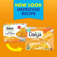 Vegan mac & cheese 4-pack promo showing boxes and “New look, improved recipe” text