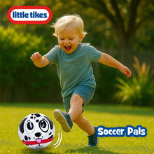 Dalmatian character soccer ball toy with black-and-white spots and smiling cartoon face.