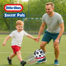 Dalmatian character soccer ball toy, black-and-white spots with smiling cartoon face and red trim.