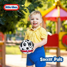 Dalmatian character soccer ball toy, round white-and-black ball with friendly cartoon face.