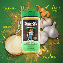 Dan-O's Original seasoning bottle with rosemary, onion, garlic, and citrus peels